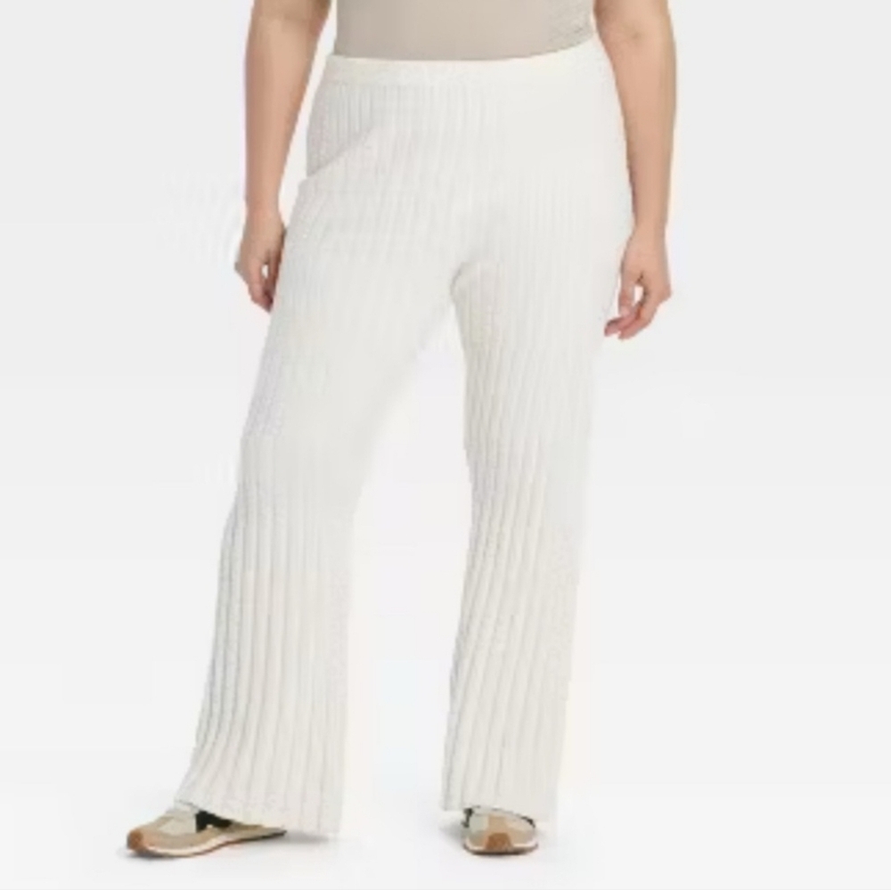 Sweater Pants Ribbed White Knit Pants - L - A New Day
